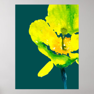 Poster Aquarelle abstraite jaune lâche floral
