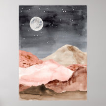 Aquarelle abstraite nuit lune paysage désertique