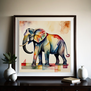 Poster Aquarelle Abstraite Peinture de l'éléphant 1:1