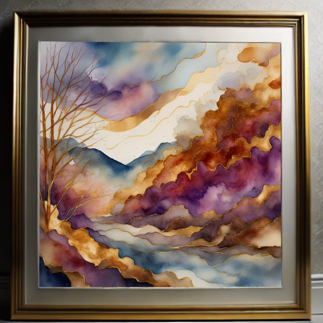 Poster Aquarelle Abstraite peinture de paysage or 1:1 (Créateur téléchargé)