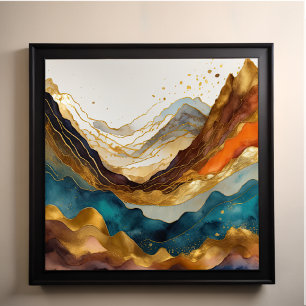 Poster Aquarelle Abstraite peinture de paysage or 1:1