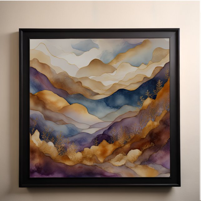 Poster Aquarelle Abstraite peinture de paysage or 1:1 (Créateur téléchargé)