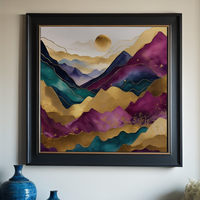 Poster Aquarelle Abstraite peinture de paysage or 1:1 (Créateur téléchargé)