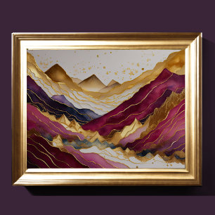 Poster Aquarelle Abstraite peinture de paysage or 4:3