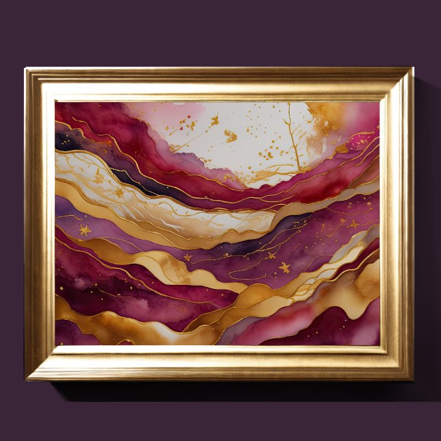 Poster Aquarelle Abstraite peinture de paysage or 4:3 (Créateur téléchargé)