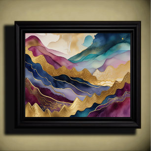 Poster Aquarelle Abstraite peinture de paysage Or 5:4