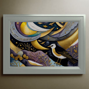 Poster Aquarelle Abstraite Peinture des oiseaux 3:2