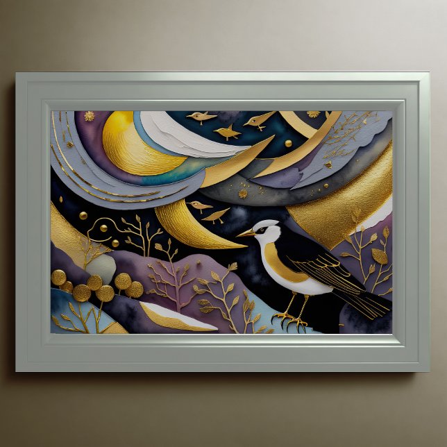 Poster Aquarelle Abstraite Peinture des oiseaux 3:2 (Créateur téléchargé)