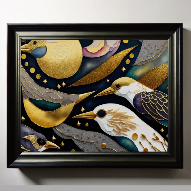 Poster Aquarelle Abstraite Peinture des oiseaux 5:4 (Créateur téléchargé)