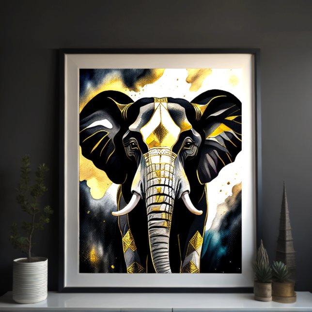 Poster Aquarelle Abstraite Peinture d'un éléphant 5:4 (Créateur téléchargé)