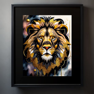 Poster Aquarelle Abstraite Peinture d'un lion 5:4