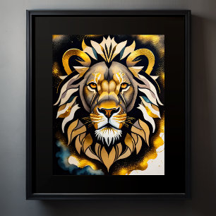 Poster Aquarelle Abstraite Peinture d'un lion 5:4
