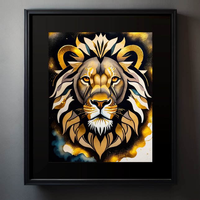 Poster Aquarelle Abstraite Peinture d'un lion 5:4 (Créateur téléchargé)
