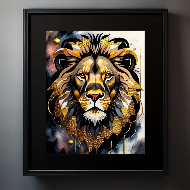 Poster Aquarelle Abstraite Peinture d'un lion 5:4 (Créateur téléchargé)