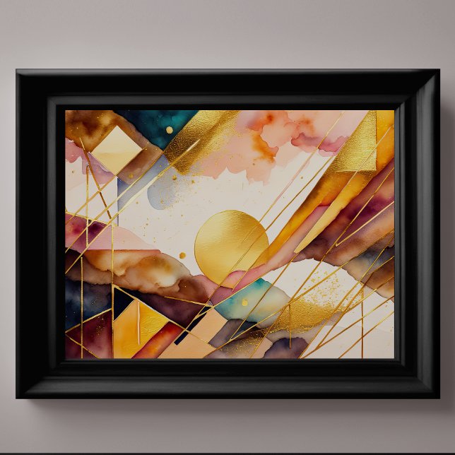Poster Aquarelle Abstraite peinture géométrique Or 4:3 (Créateur téléchargé)