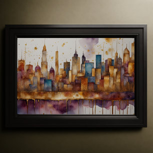 Poster Aquarelle Abstraite Peinture Gold Cityscape 3:2