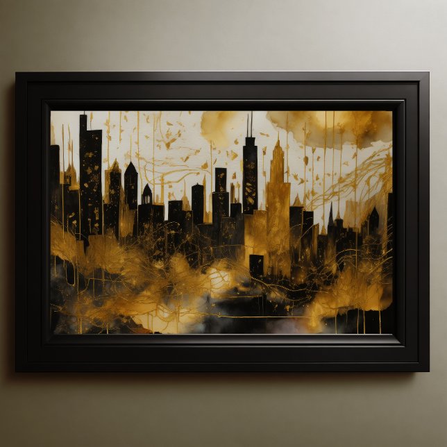 Poster Aquarelle Abstraite Peinture Gold Cityscape 3:2 (Créateur téléchargé)