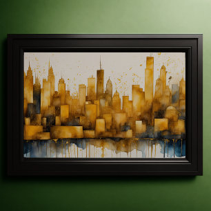 Poster Aquarelle Abstraite Peinture Gold Cityscape 3:2