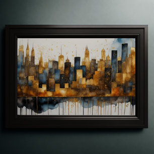 Poster Aquarelle Abstraite Peinture Gold Cityscape 3:2