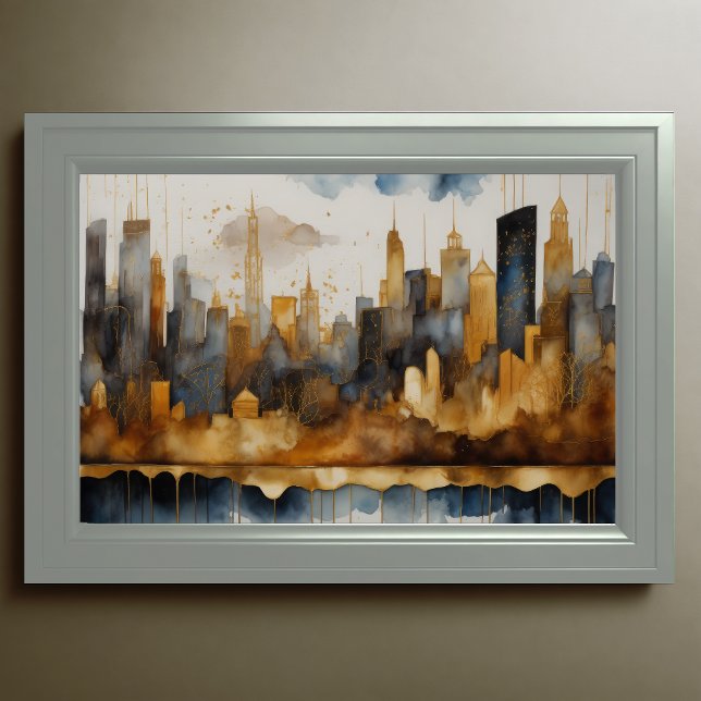 Poster Aquarelle Abstraite Peinture Gold Cityscape 3:2 (Créateur téléchargé)