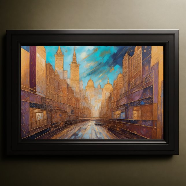 Poster Aquarelle Abstraite Peinture Gold Cityscape 3:2 (Créateur téléchargé)