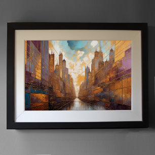 Poster Aquarelle Abstraite Peinture Gold Cityscape 3:2