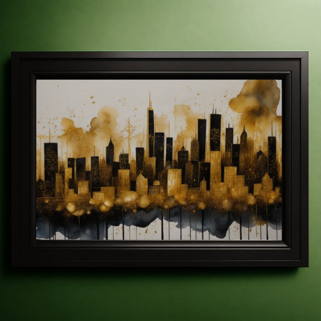 Poster Aquarelle Abstraite Peinture Gold Cityscape 3:2 (Créateur téléchargé)
