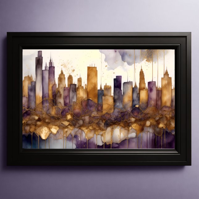 Poster Aquarelle Abstraite Peinture Gold Cityscape 3:2 (Créateur téléchargé)