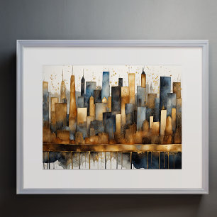 Poster Aquarelle Abstraite Peinture Gold Cityscape 4:3