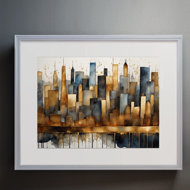 Poster Aquarelle Abstraite Peinture Gold Cityscape 4:3 (Créateur téléchargé)