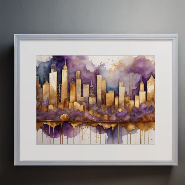 Poster Aquarelle Abstraite Peinture Gold Cityscape 4:3 (Créateur téléchargé)