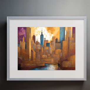 Poster Aquarelle Abstraite Peinture Gold Cityscape 4:3