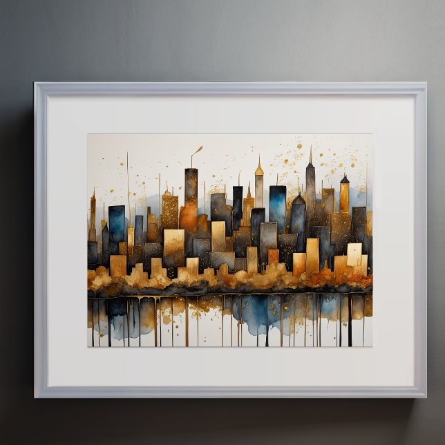 Poster Aquarelle Abstraite Peinture Gold Cityscape 4:3 (Créateur téléchargé)