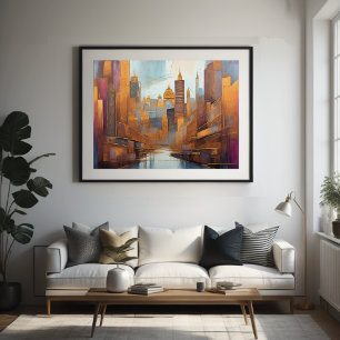 Poster Aquarelle Abstraite Peinture Gold Cityscape 4:3