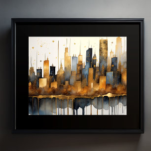 Poster Aquarelle Abstraite Peinture Gold Cityscape 5:4