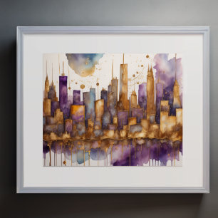 Poster Aquarelle Abstraite Peinture Gold Cityscape 5:4