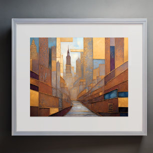 Poster Aquarelle Abstraite Peinture Gold Cityscape 5:4