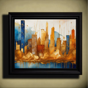 Poster Aquarelle Abstraite Peinture Gold Cityscape 5:4