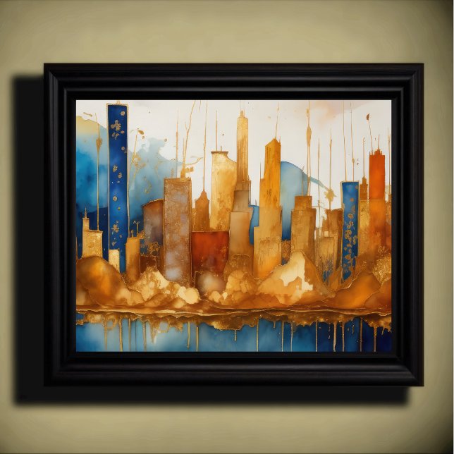 Poster Aquarelle Abstraite Peinture Gold Cityscape 5:4 (Créateur téléchargé)