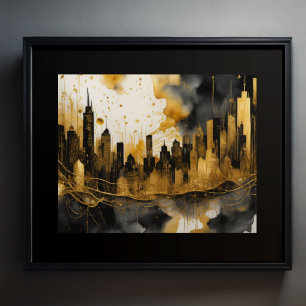 Poster Aquarelle Abstraite Peinture Gold Cityscape 5:4