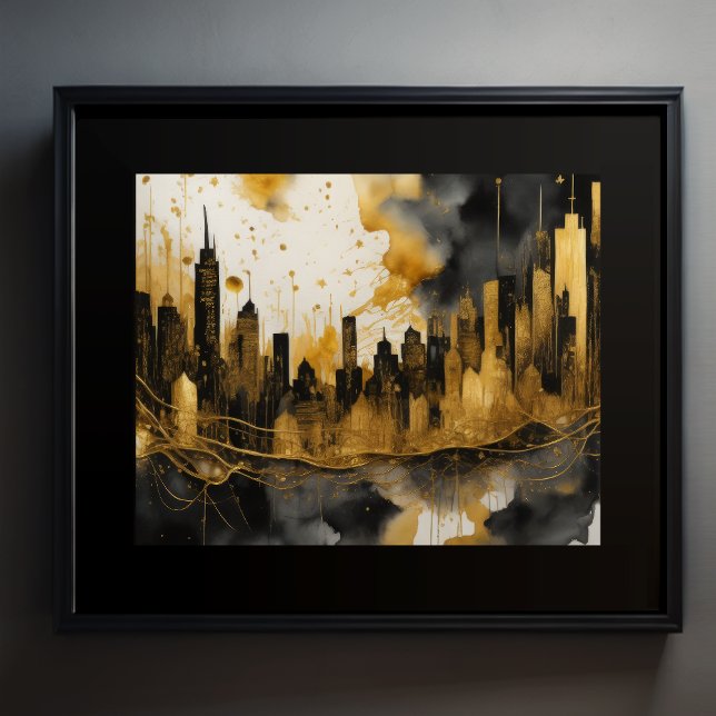 Poster Aquarelle Abstraite Peinture Gold Cityscape 5:4 (Créateur téléchargé)