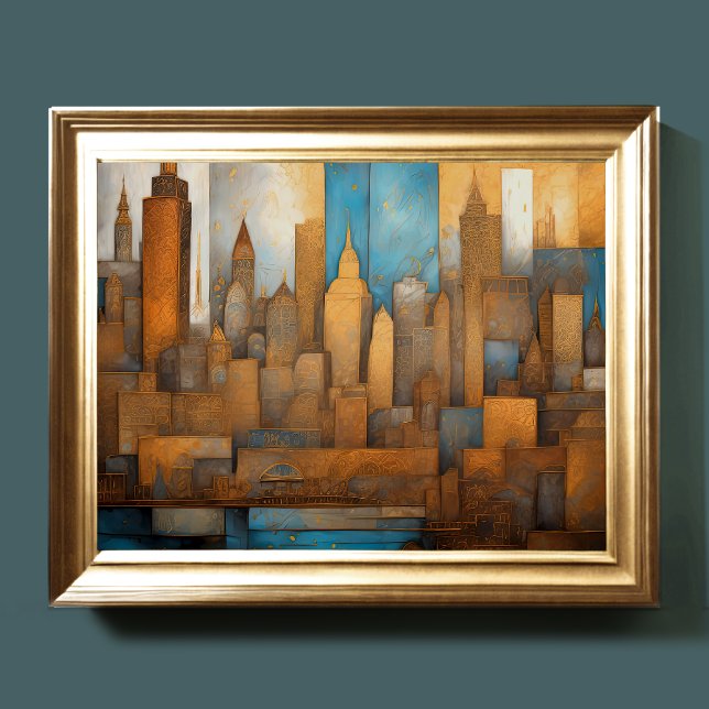 Poster Aquarelle Abstraite Peinture Gold Cityscape 5:4 (Créateur téléchargé)