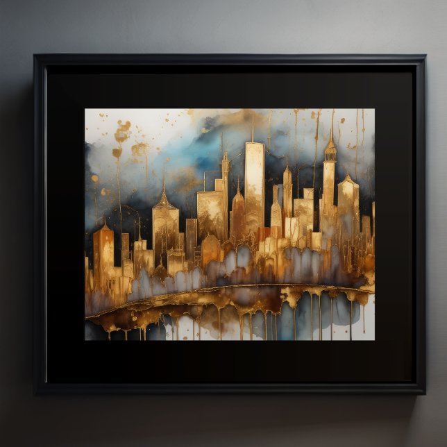 Poster Aquarelle Abstraite Peinture Gold Cityscape 5:4 (Créateur téléchargé)
