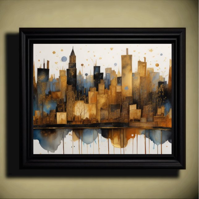 Poster Aquarelle Abstraite Peinture Gold Cityscape 5:4 (Créateur téléchargé)