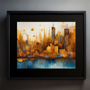 Poster Aquarelle Abstraite Peinture Gold Cityscape 5:4