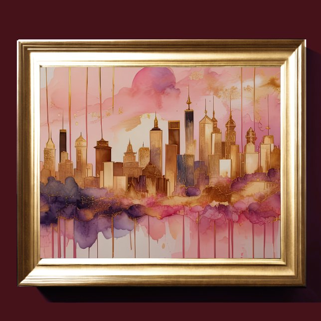 Poster Aquarelle Abstraite Peinture Gold Cityscape 5:4 (Créateur téléchargé)