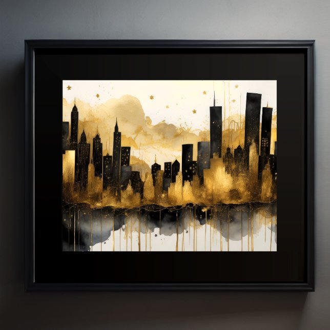 Poster Aquarelle Abstraite Peinture Gold Cityscape 5:4 (Créateur téléchargé)