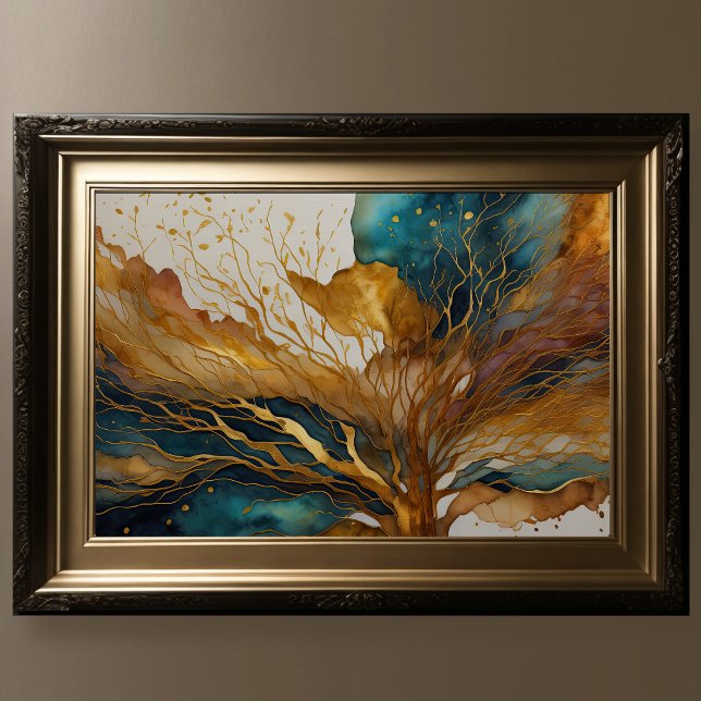 Poster Aquarelle Abstraite Peinture Paysage Or 3:2 (Créateur téléchargé)