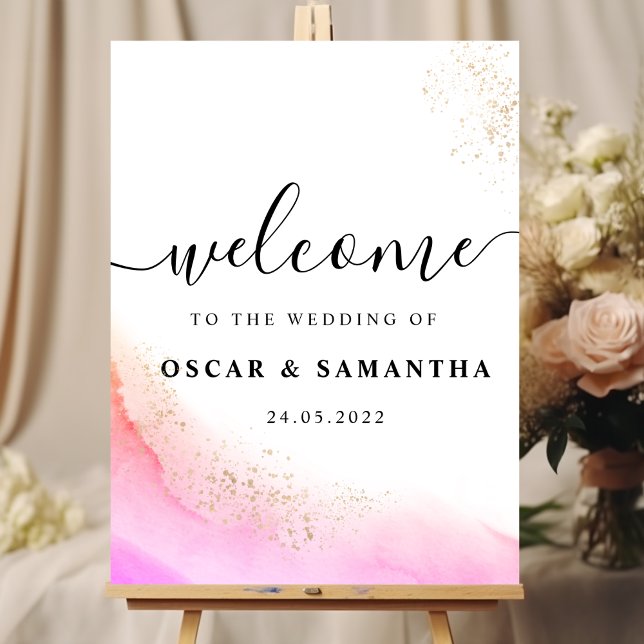 Poster Aquarelle Abstraite Pinceau rose et or (Créateur téléchargé)