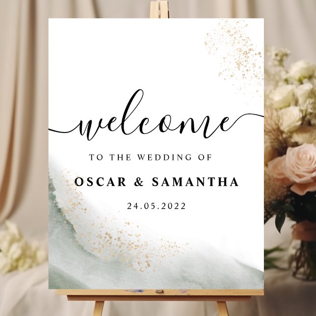 Poster Aquarelle Abstraite Pinceau vert et or (Créateur téléchargé)